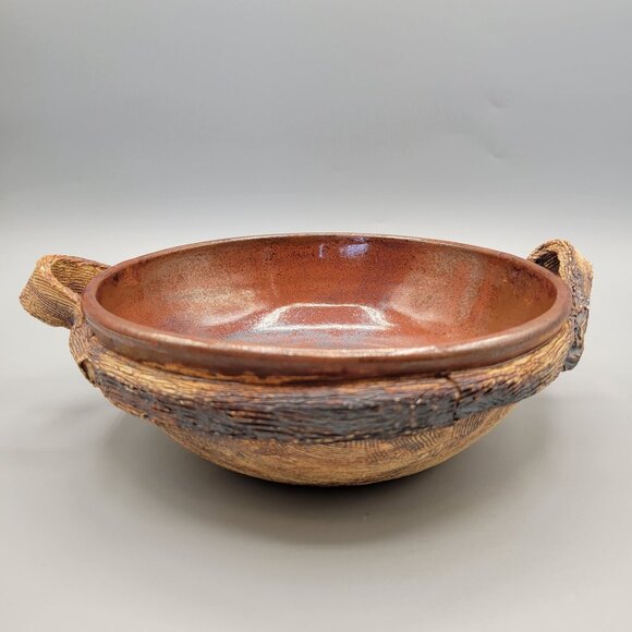 Handcrafted Ceramic Serving Bowl With Rustic Handles - Picture 2 of 10